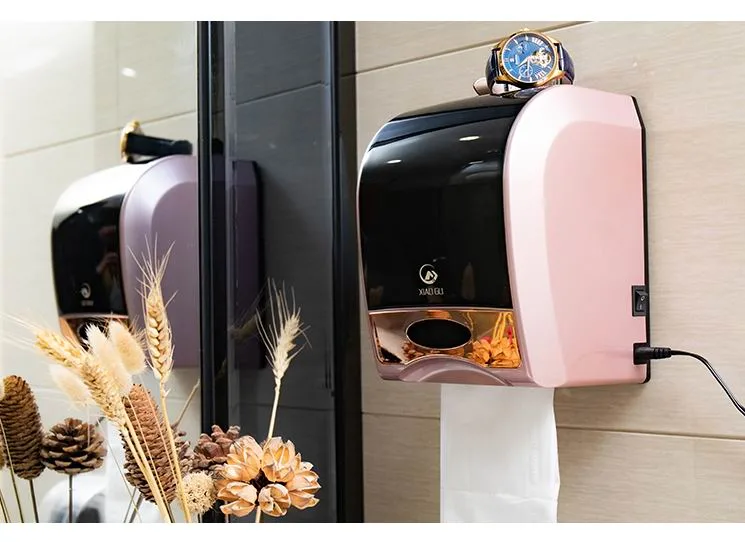 Wall-Mounted Bathroom Toilet Uses Holder Tissue Box Paper Dispenser ABS Plastic Roll Paper Towel Dispenser for Hotel, Infrared Induction, Automatic Paper out